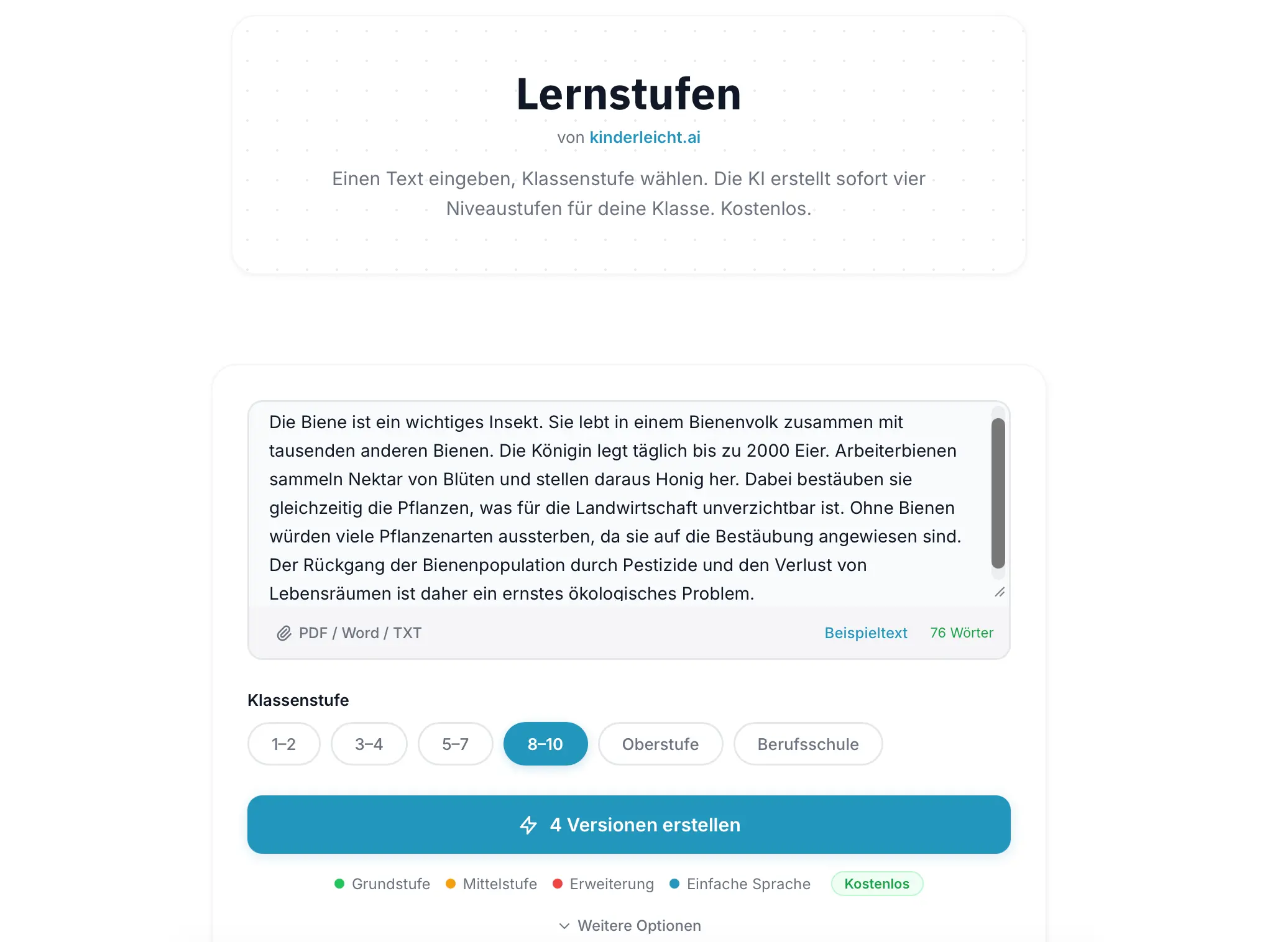Lernstufen Übersicht