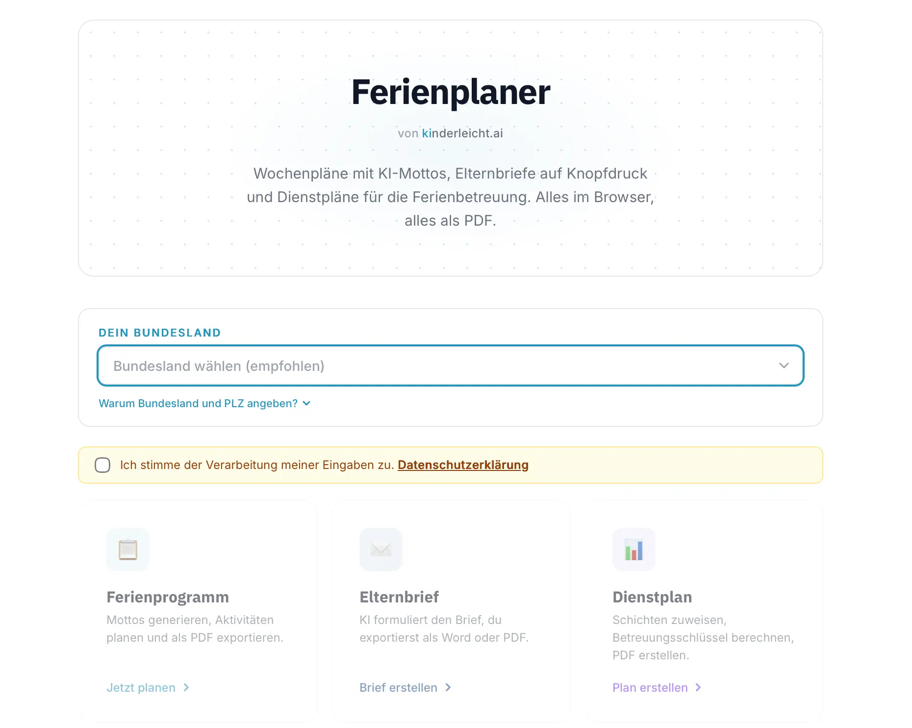 Ferienplaner Übersicht