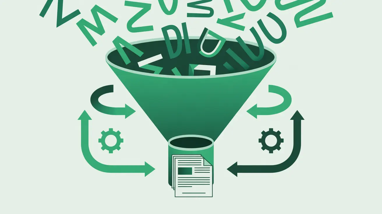 Illustration: Trichter verwandelt vage Worte in ein perfekt formatiertes Dokument