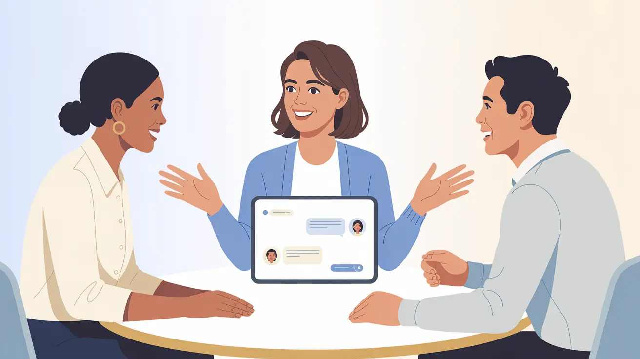 Illustration: Pädagogin im Gespräch mit Eltern über KI-Themen