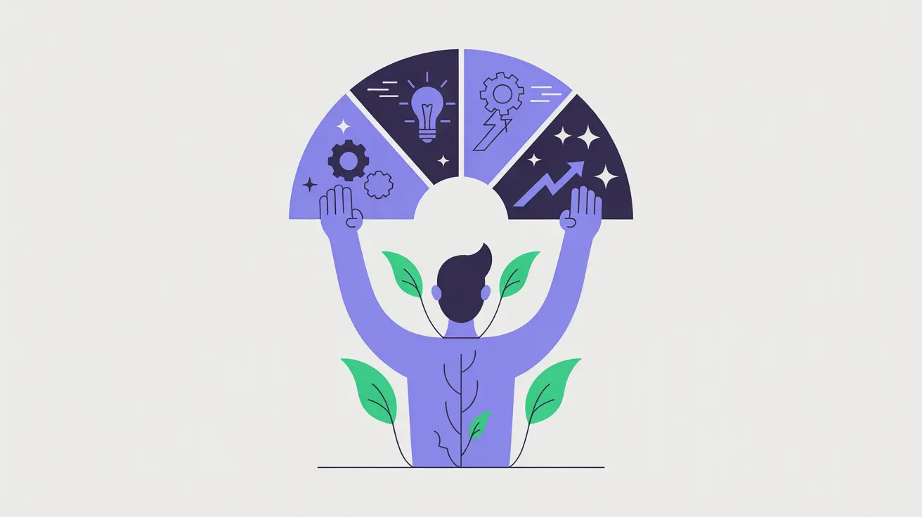 Illustration: Kompetenzrad mit vier Quadranten: Wissen, Bewerten, Handeln, Gestalten