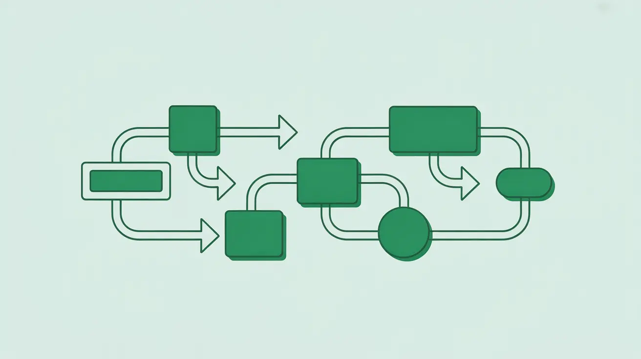 Illustration: Flussdiagramm von Eingabe über KI-Verarbeitung zu fertigen Dokumenten